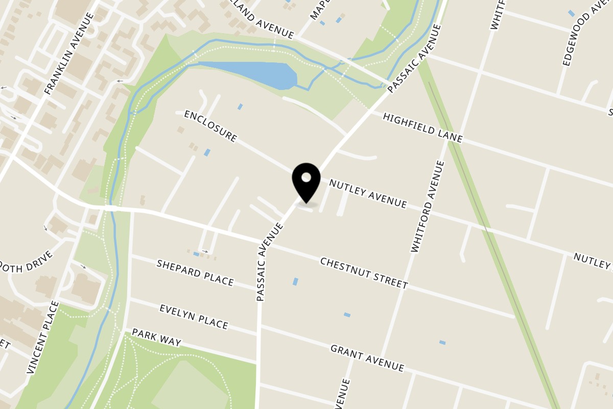 Map showing the location of Sugar Tree Cafe on 358 Passaic Ave in Nutley